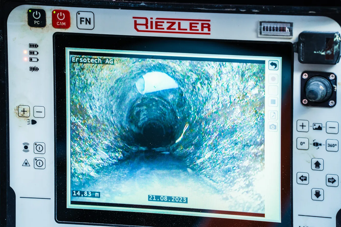 Live sewer inspection image on a control screen