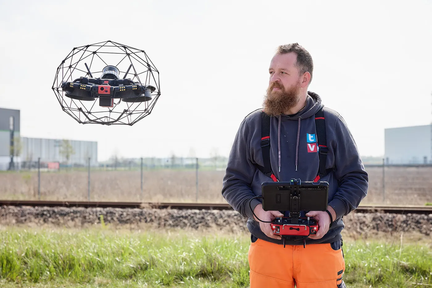 Specialist flying an inspection drone